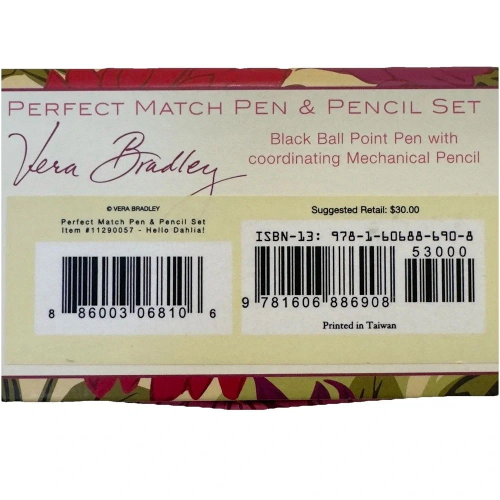 Vera Bradley Perfect Match Pen & Pencil Set Hello Dahlia! Pattern‎